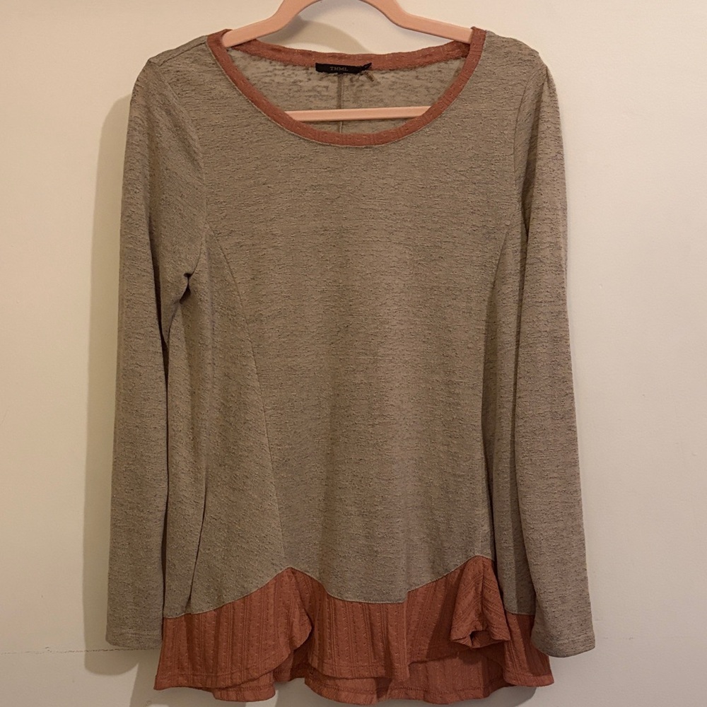 THML Beige and Rust Long Sleeve Top